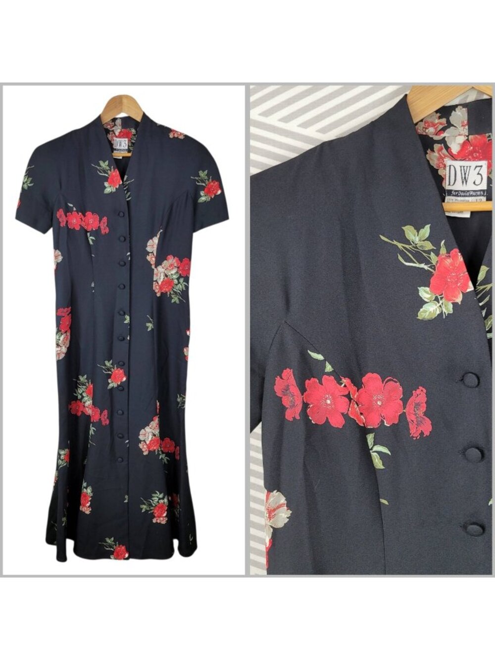 Vintage 90s Floral Party Shirt Dress 12 Medium Cottagecore Button Front alt